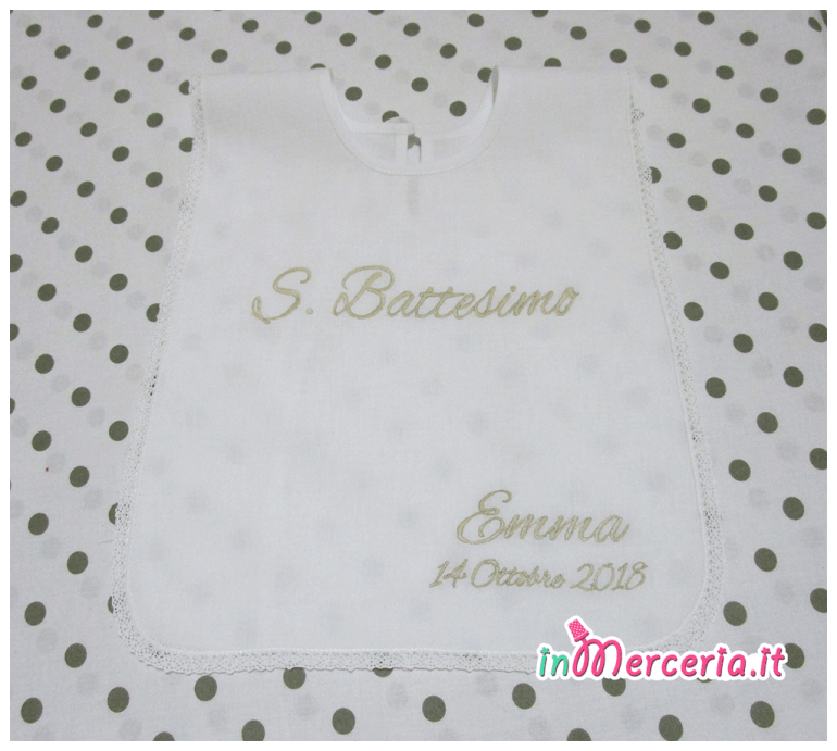 Camicina bavaglino e asciugamano battesimo in cotone per Emma1