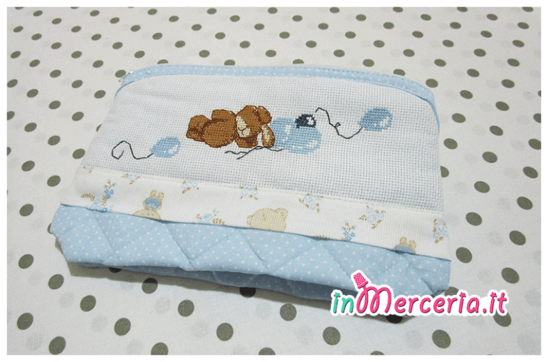 Fiocco nascita cuore pois e stellina, bavette, bustina portaoggetti e clip portaciuccio per Michele