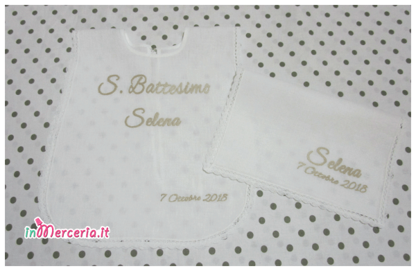 Camicina bavaglino e asciugamano battesimo in lino per Selena