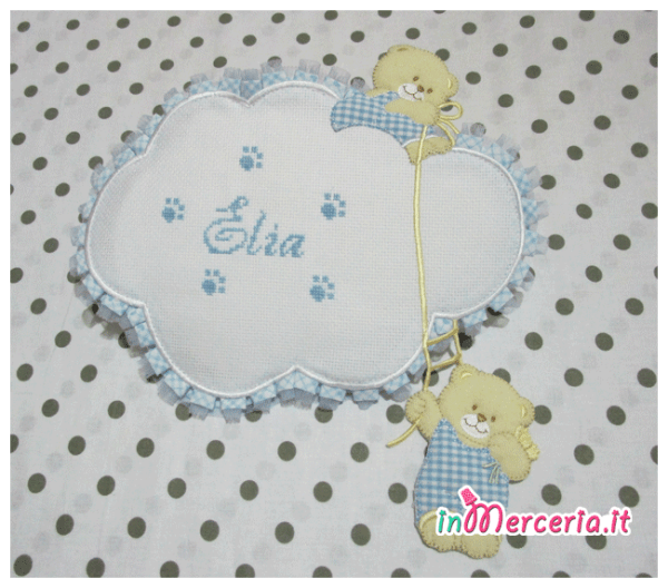 Fiocco nascita nuvola celeste con orsetti per Elia