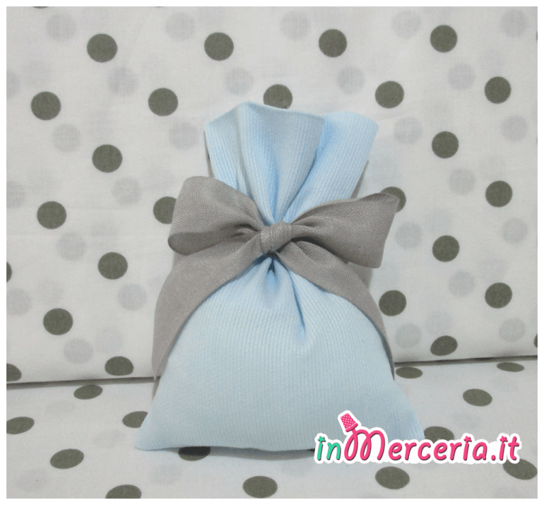Sacchetti bomboniera portaconfetti celeste, bianco e grigio