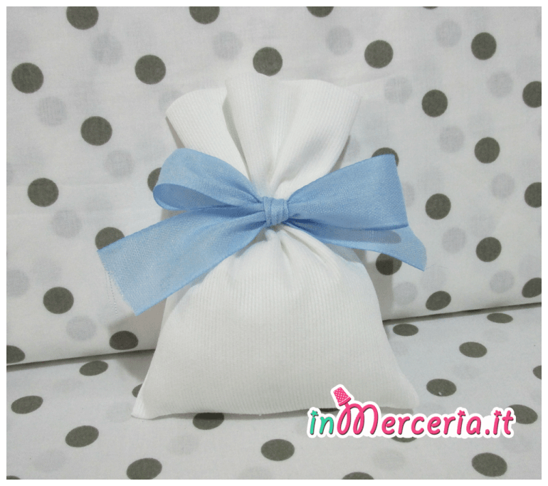 Sacchetti bomboniera portaconfetti celeste, bianco e grigio