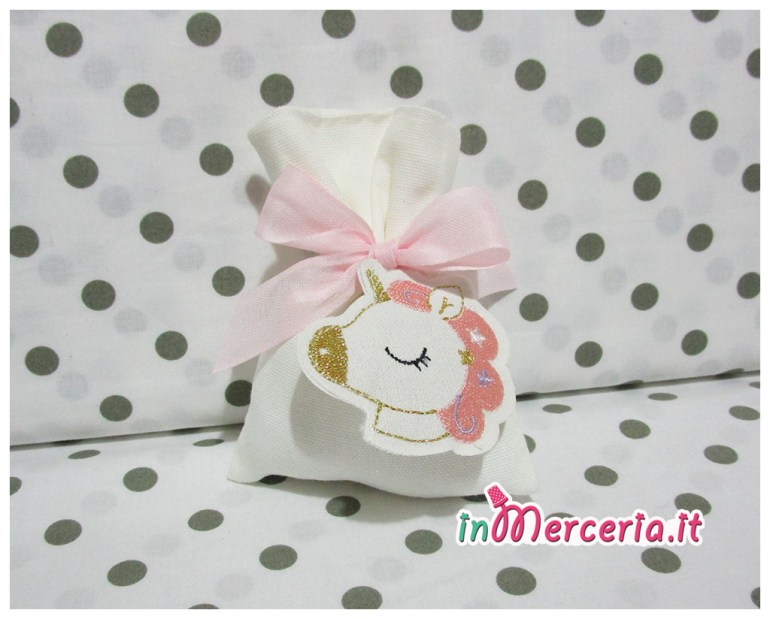 Sacchetto bomboniera portaconfetti con unicorno