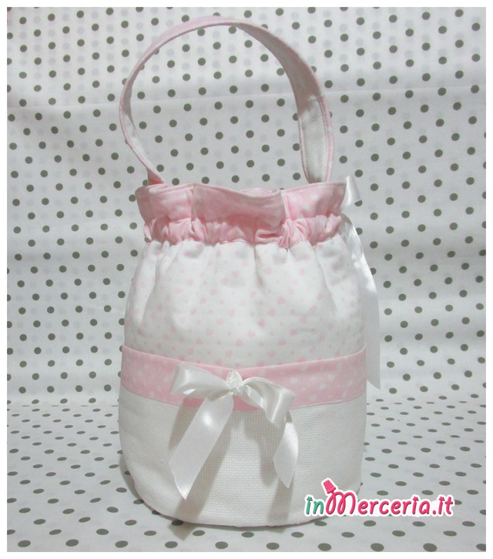 Sacco beauty trapuntato cuori e pois rosa per nascita e asilo