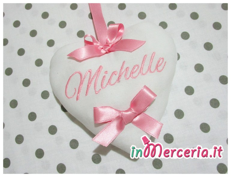 Fiocco nascita rosa con palloncini "È nata una bimba" con cuore pendente per Michelle