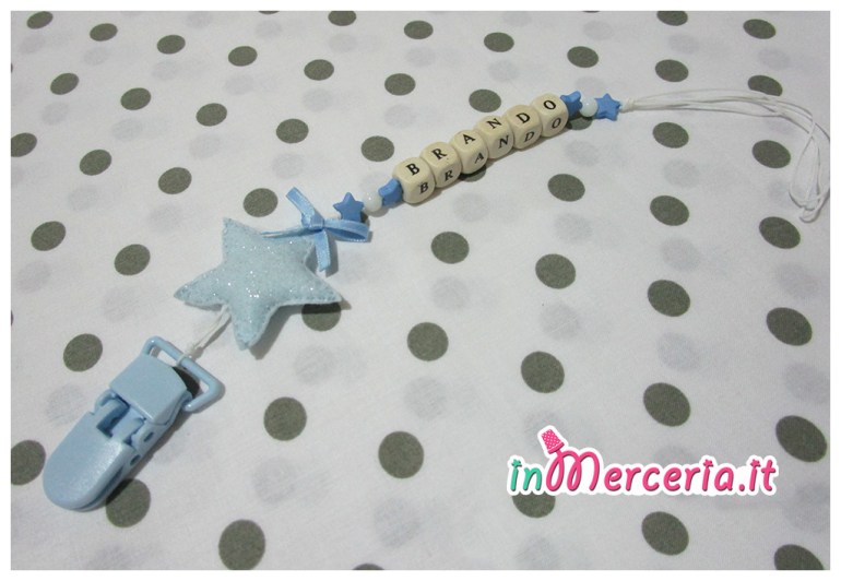 Fiocco nascita stella e Catenella portaciuccio con stella per Brando
