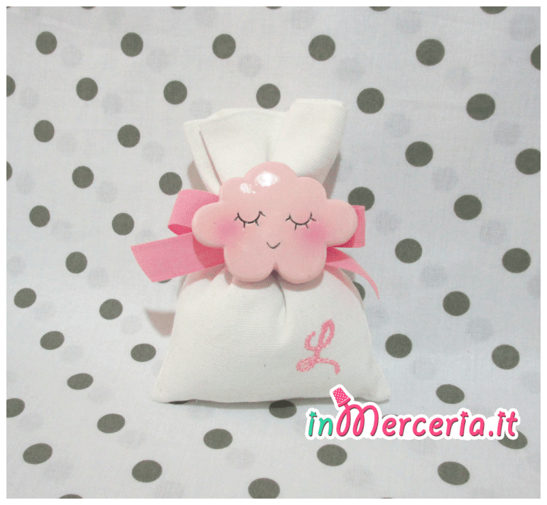Sacchetti bomboniera portaconfetti con nuvola e iniziale del nome
