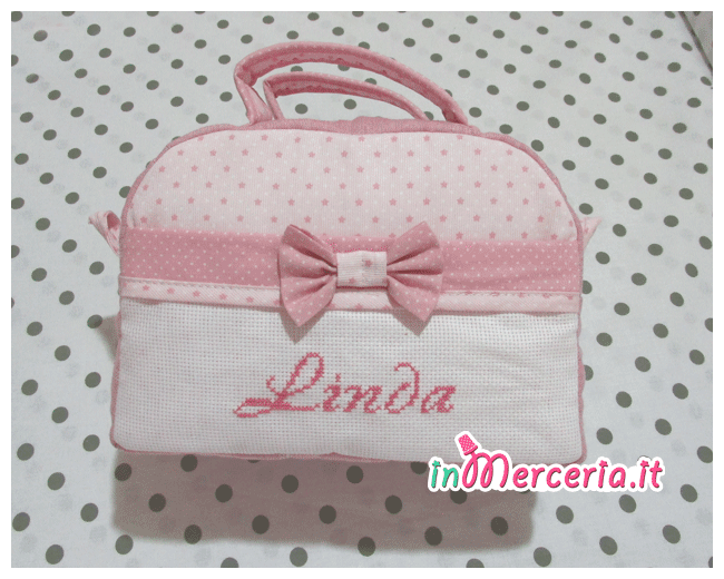 Set per nascita – Corredino con coperta in pile, sacchetto, fiocco nascita, bavette porta biberon e ciuccio, orsetto, beauty e doudou per Linda