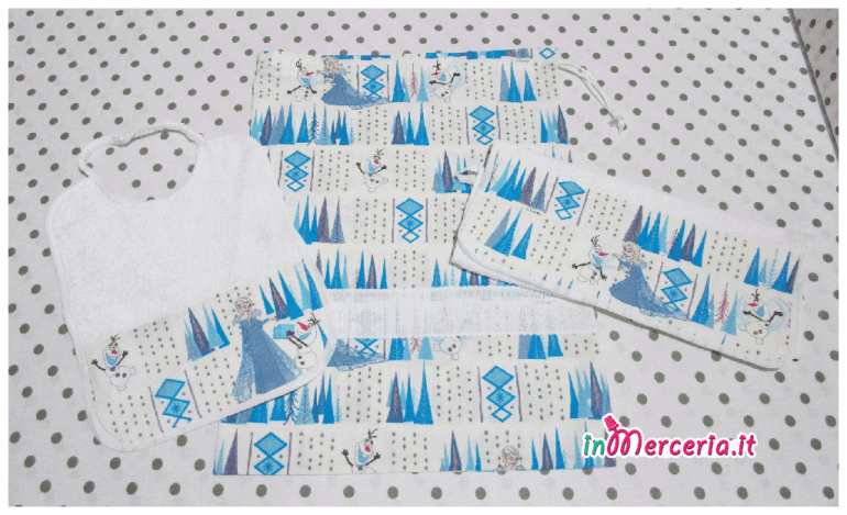 Set asilo Frozen - Sacchetto, asciugamano e bavetta