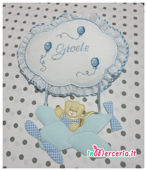 Fiocco nascita aeroplano celeste per Gioele