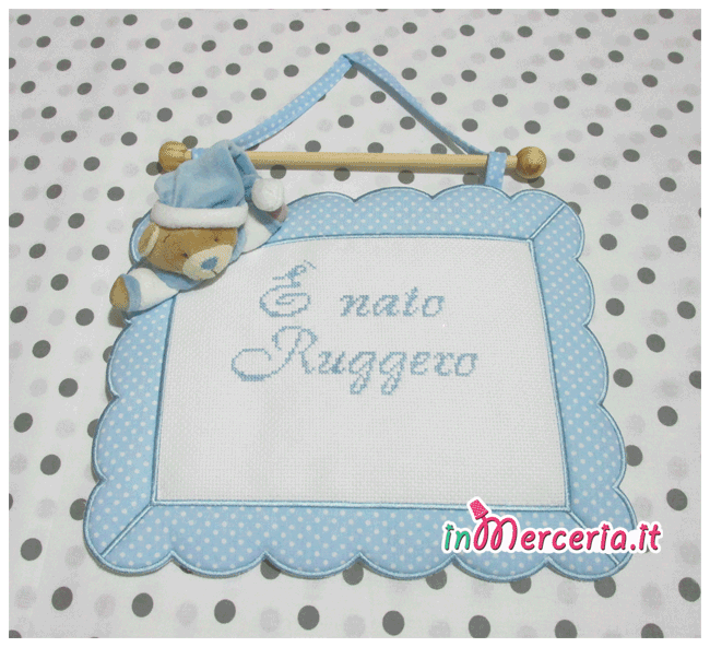 Fiocco nascita quadretto celeste È nato Ruggero