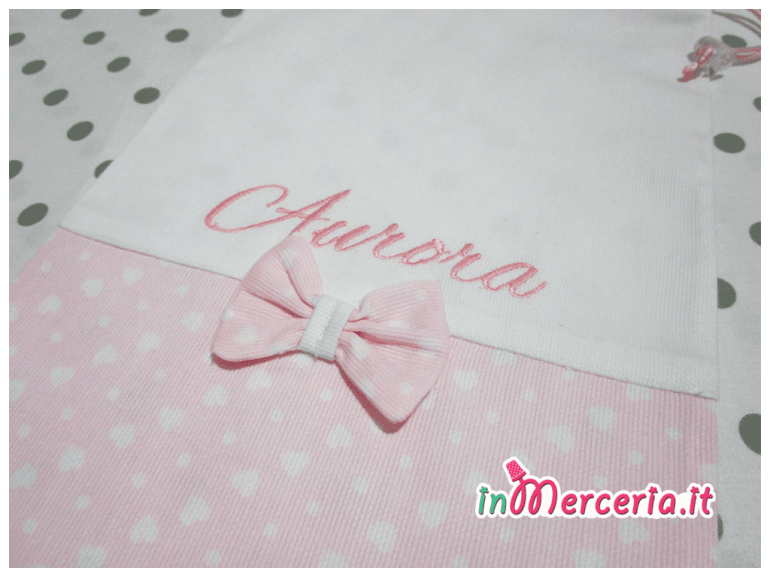 Sacchettino nascita e asilo pois con cuori per Aurora