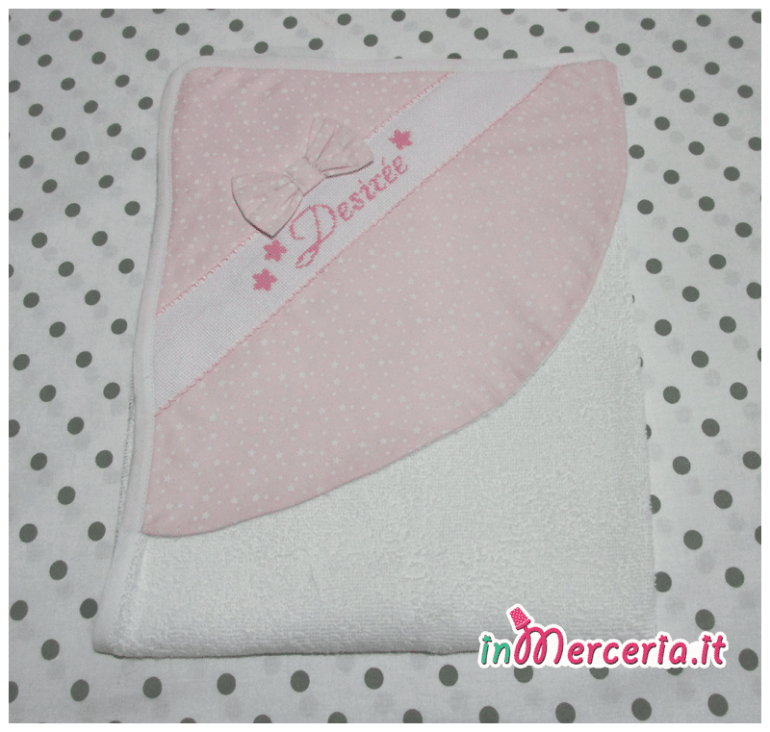 Set nascita - Accappatoio, fiocco nascita con palloncini, bustina portaoggetti, asciugamano e bavaglia per Desirée