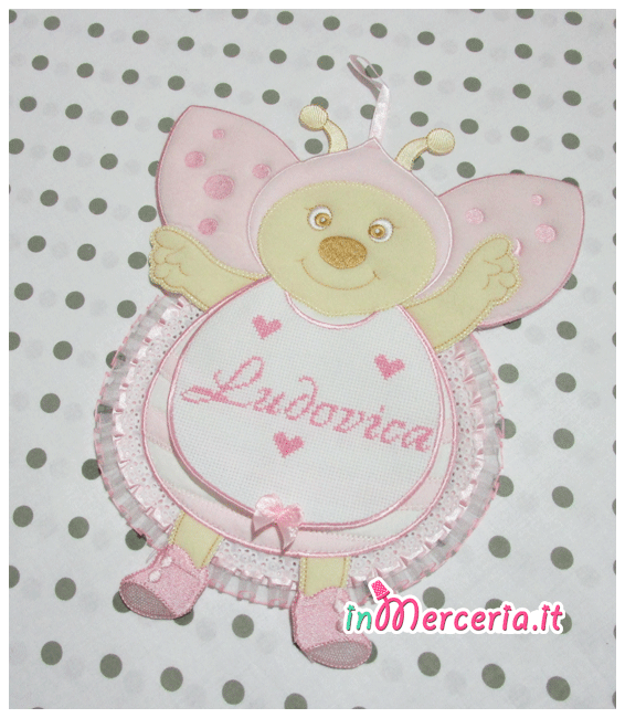 Fiocco nascita coccinella rosa per Ludovica