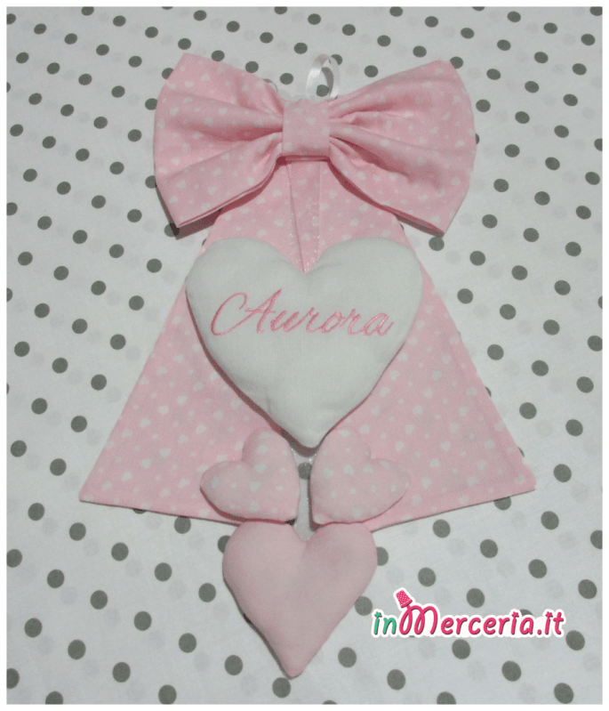 Fiocchi nascita rosa pois con cuori per Aurora
