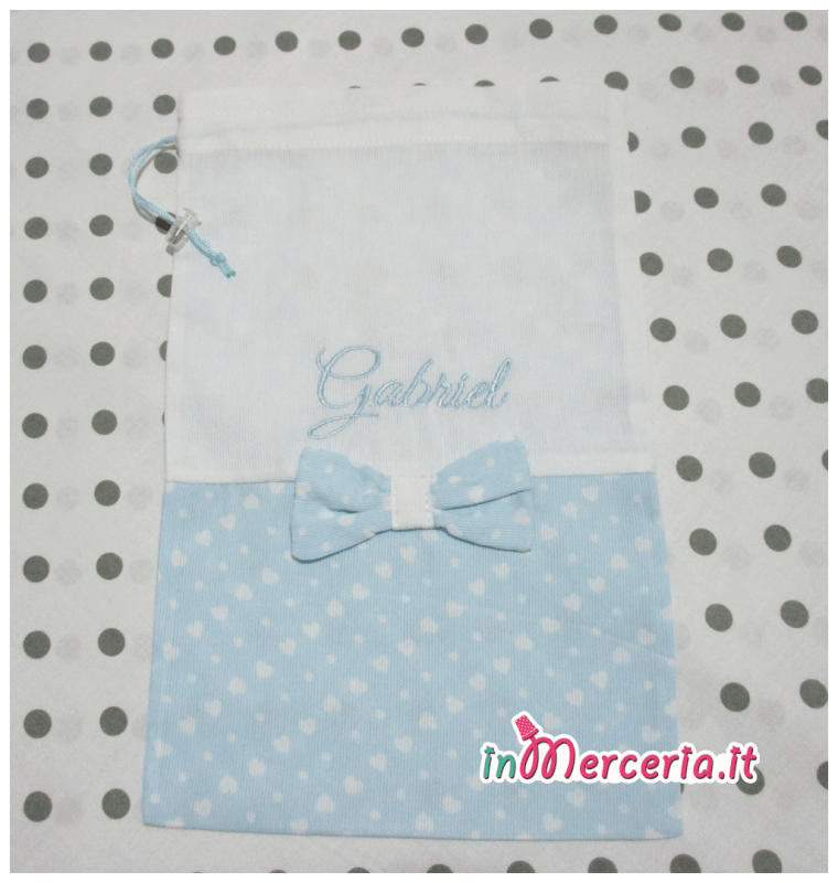 Sacchettini portaoggetti nascita e asilo pois con cuori per Gabriel e Khloe
