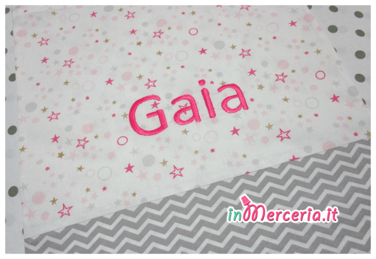 Sacchetto nascita e asilo bicolore con stelle e chevron per Gaia