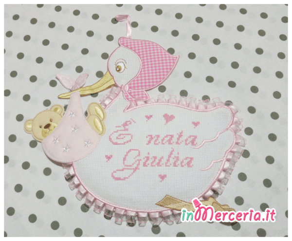 Fiocco nascita cicogna rosa È nata Giulia