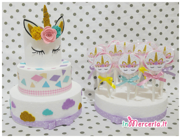 Torta e lecca lecca unicorno per compleanno