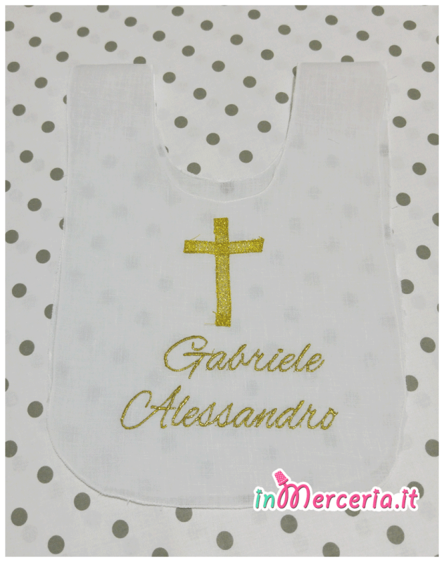 Bavaglino tunica e asciugamano battesimale in lino per Gabriele Alessandro