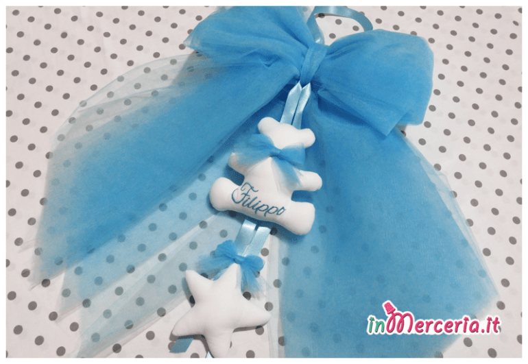 Fiocco nascita tulle con orsetto per Filippo