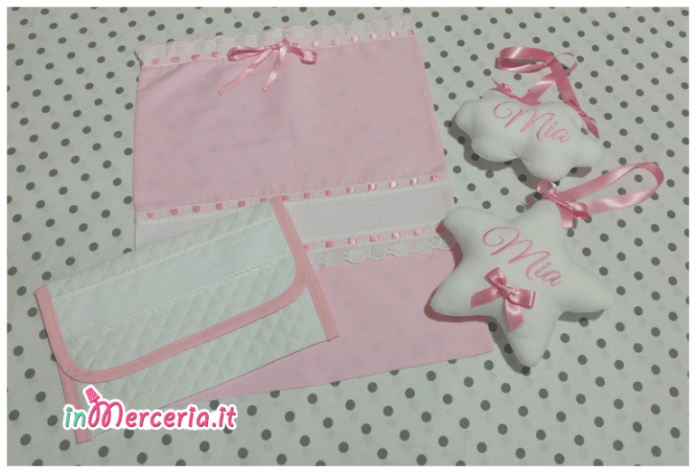Sacchetto e busitna nascita e asilo e fiocchi nascita nuvola e stella per Mia