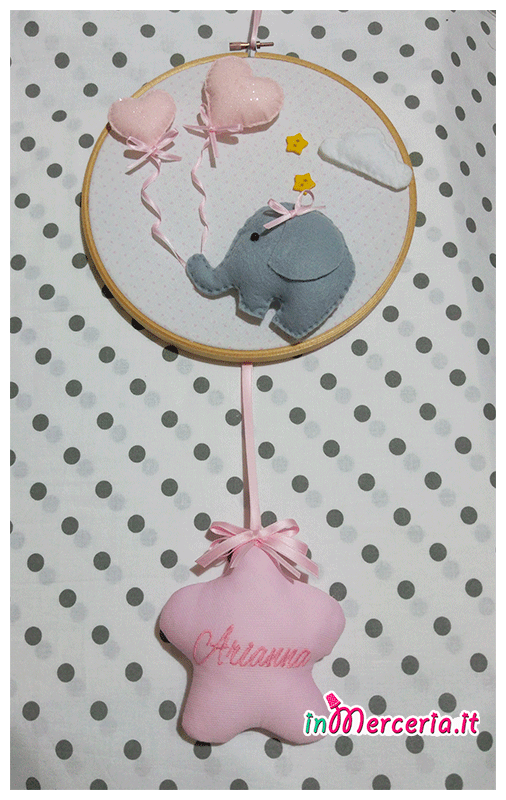Fiocco nascita con elefantino e stellina per Arianna