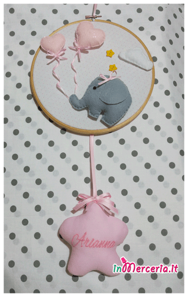 Fiocco nascita con elefantino e stellina per Arianna