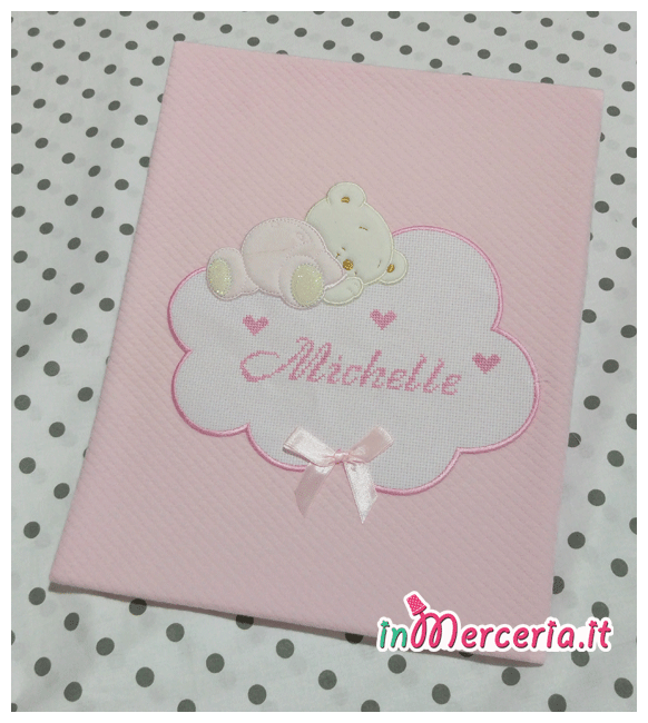 Set nascita - Lenzuolino, accappatoio, copertina e sacchetto trapuntato per Michelle