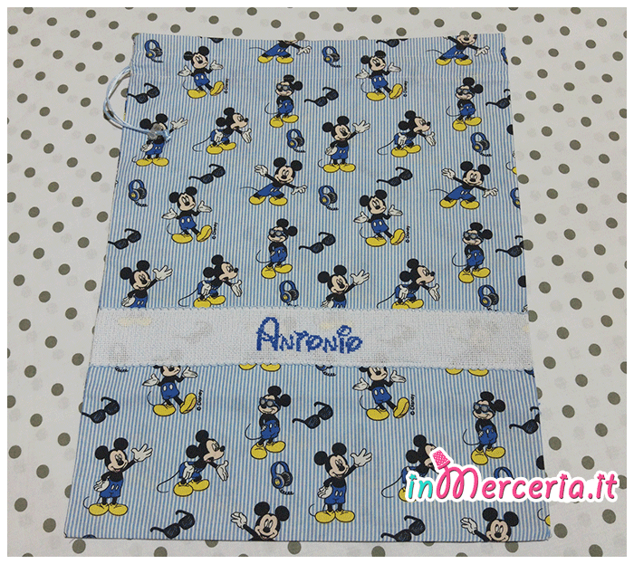 Set asilo Topolino Mickey Mouse – Sacchetto, asciugamano, e bavetta per Antonio