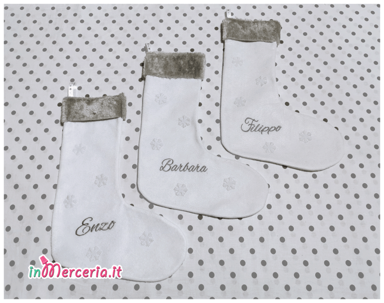 Calze della befana bianca per Filippo, Barbara e Enzo