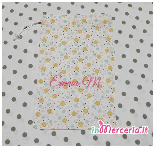 Sacchettino nascita e asilo fiori con pois per Emma