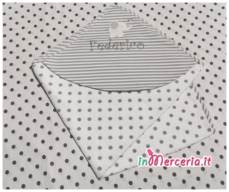 Accappatoio neonato pois e righe con elefante per Federico