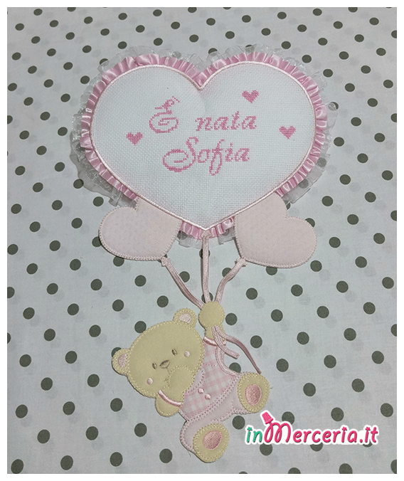 Set nascita - Fiocco nascita con palloncini cuore, fascia capelli e bavette per Sofia