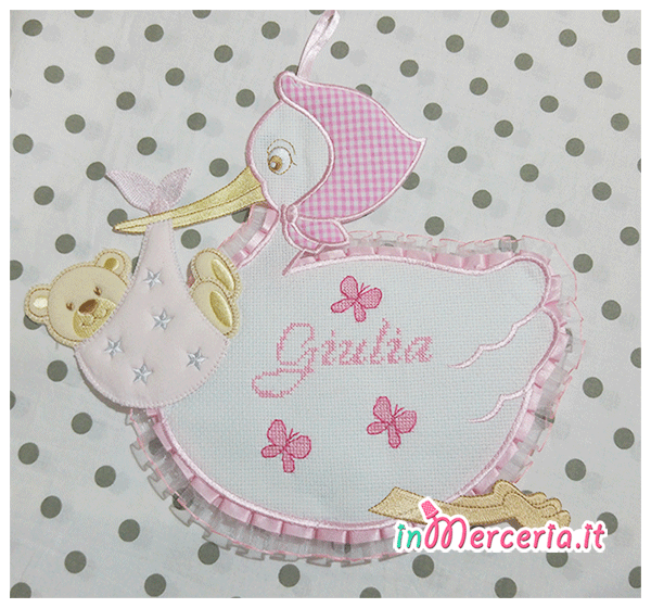 Fiocco nascita cicogna rosa per Giulia