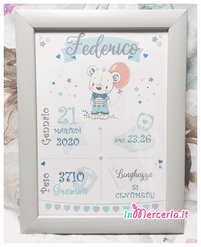 Poster quadretto nascita topolino con palloncino per Federico