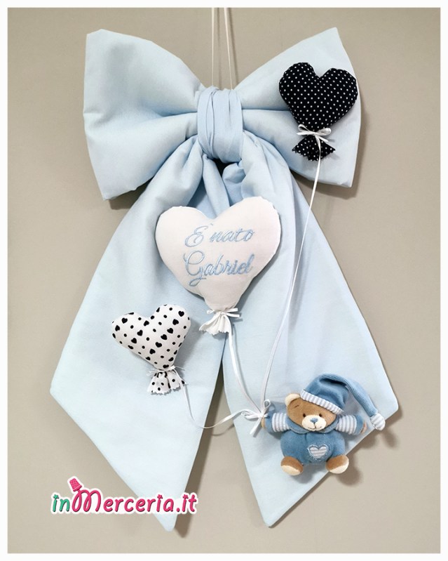 Fiocco nascita orsetto con palloncini È nato Gabriel