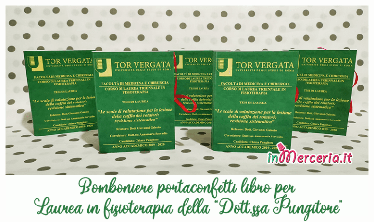 Bomboniere portaconfetti libro per  Laurea in fisioterapia della Dott.ssa Pungitore - Tor Vergata Roma