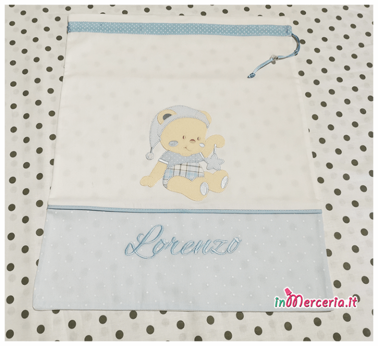 #Busta portaoggetti con #orsetto nanna e #sacchetto nascita e asilo con orsetto stellina per #Lorenzo Acquistali sul nostro sito #inMerceria ➡ www.inmerceria.it