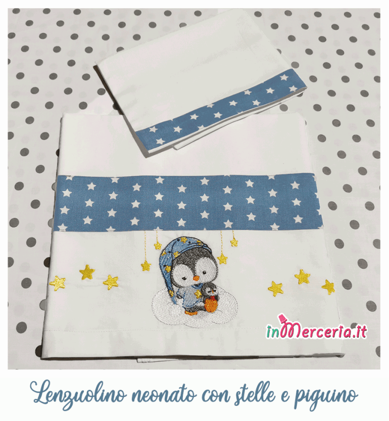 Lenzuolino neonato con stelle e pinguino