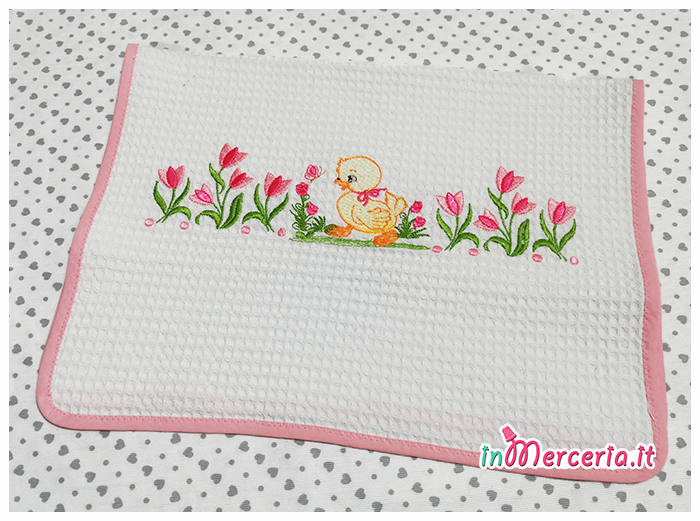 Coppia asciugamani in cotone nido d’ape con fiori e paperetta per Vittoria