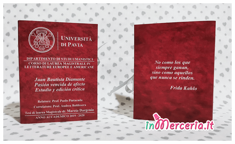 Bomboniere portaconfetti libro per Laurea Magistrale in Letterature Europee e Americane del Dott.ssa Marzia Dargenio - Università di Pavia