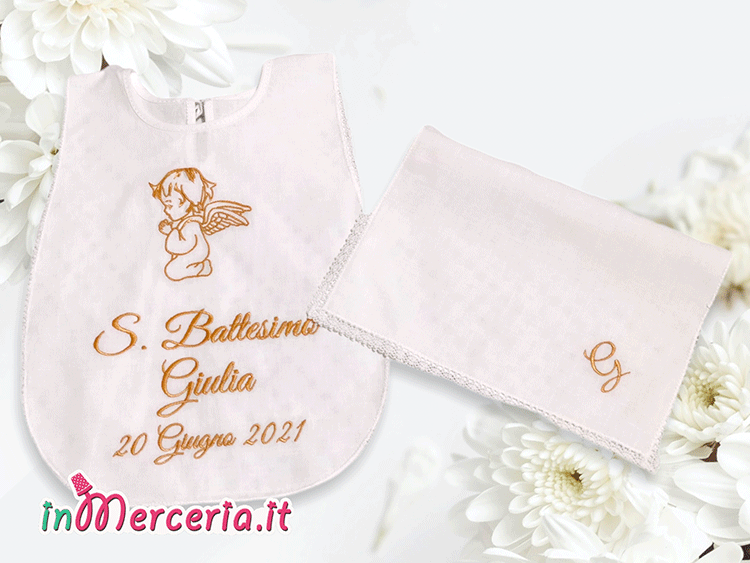 Camicina per Battesimo con angioletto e asciugamano per Giulia.