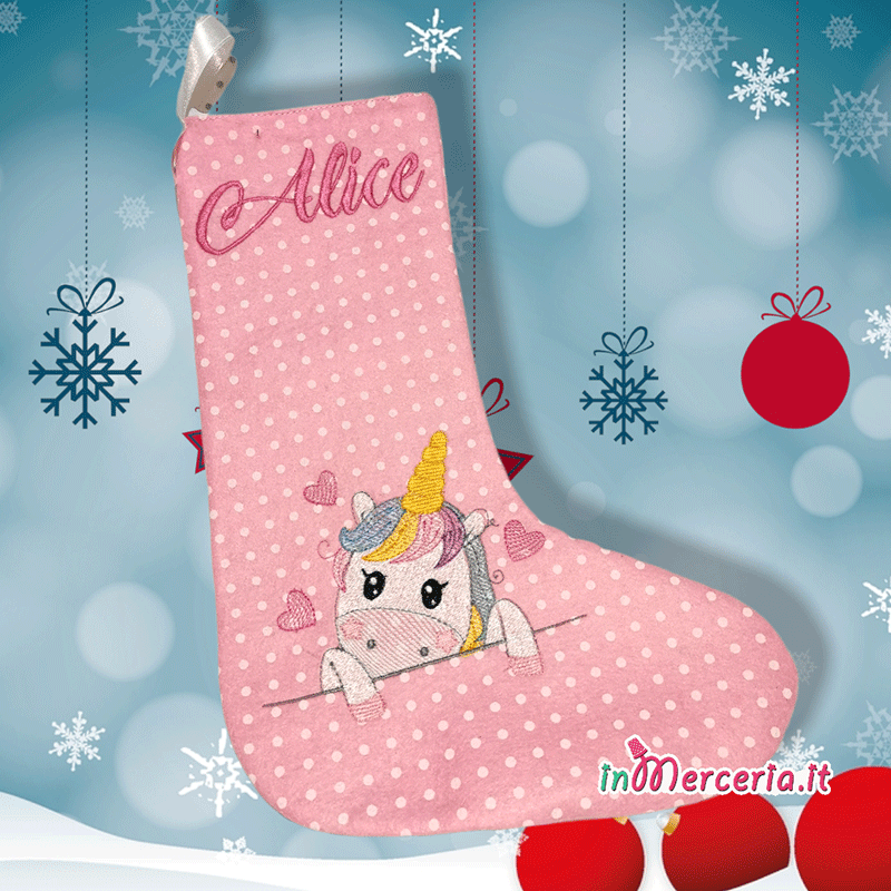 Calza della befana con unicorno per Alice