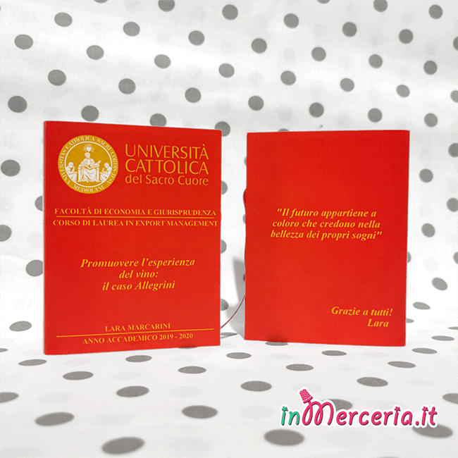 Bomboniere portaconfetti libro per Laurea in Export Management della Dott.ssa Marcarini - Cattolica del Sacro Cuore