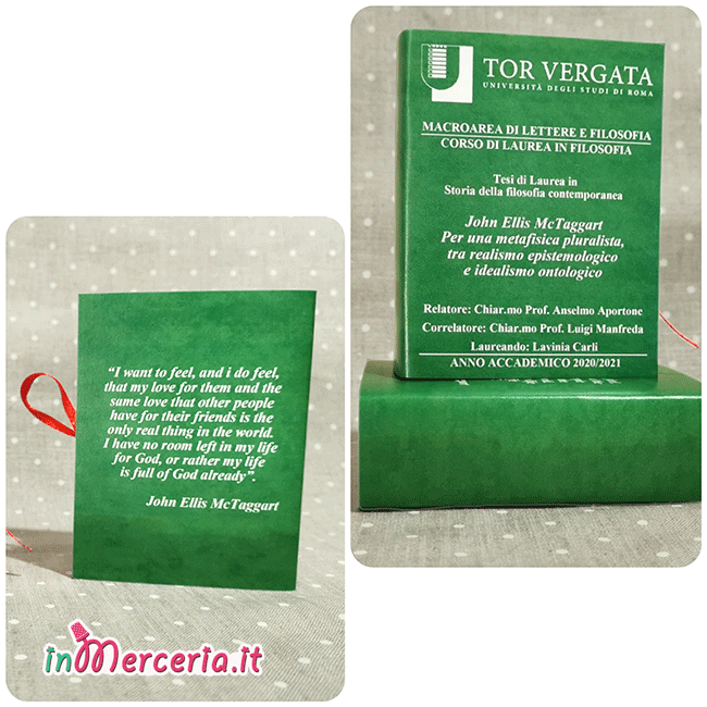 Bomboniere portaconfetti libro per Laurea in filosofia della Dott.ssa Carli – Tor Vergata Roma