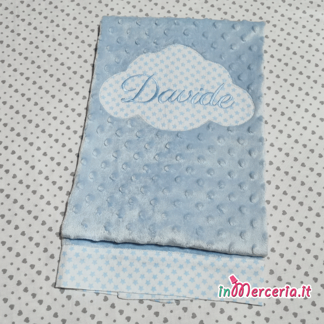Set nascita - Lenzuolino, copertina, asciugamano e bavetta per Davide