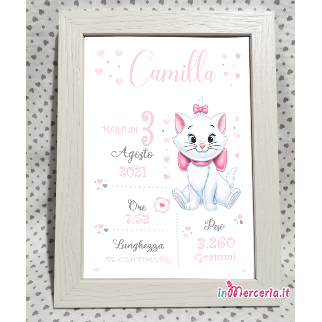 Poster quadretto nascita con Gatto Minou Aristogatti per Camilla