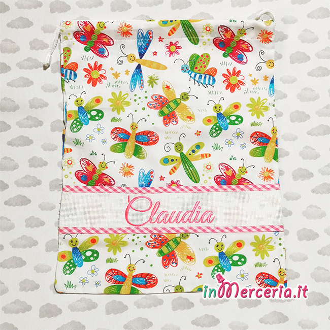 Sacchetto nascita e asilo farfalle per Claudia
