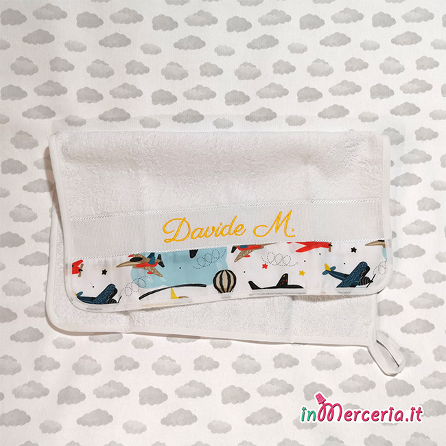 Set asilo astronauta – Sacchetto, tovagliolo, federa cuscino, bavetta e asciugamano DAVIDE